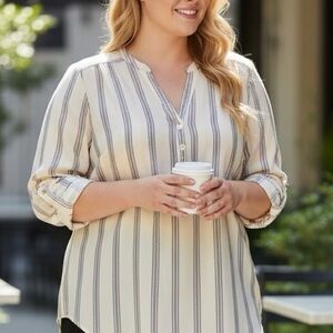 NWT Torrid Harper Georgette Joel Stripe Blouse | Size 2X (18/20) 3/4 Sleeve